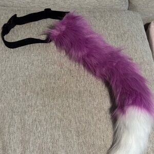 Purple and White Furry Tail Accessory